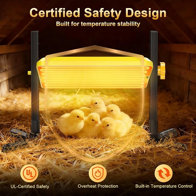 Brooder Plate for Chicks, 50–158℉ Chick Heat Plate with Smart Thermostat, UL Certified Radiant Heating Panel Brooder Heater, 5 Adjustable Heights & 360° Angle for Poultry Brooding & Chicken Coop Use