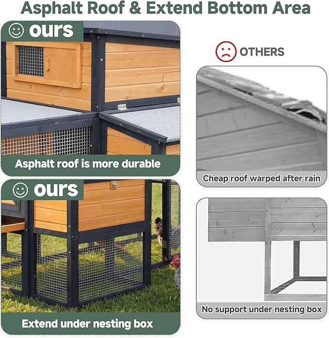 83" Large Wooden Chicken Coop with Run, Outdoor Chicken House for 4-6 Chickens, Ventilation Window & Sliding Doors, Waterproof Felt Roof, Easy-Clean Full Rear Door, Predator-Proof Latches