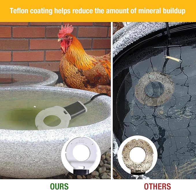 150W Chicken Water Heater, Submersible Bucket Heater Deicer for 5 Gallon, Heated Chicken Waterer for Winter, Freeze-Proof Poultry Waterer, Stock Tank & Water Trough Warmer for Livestock