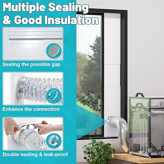 Window Vent Kit, Universal Vent Port for 3" & 4" Duct, Adjustable Window Seal Kit with Louvered Air Vent Cover, Fit for Laser Engraver, 3D Printer Enclosure, Dryer Vent Hose