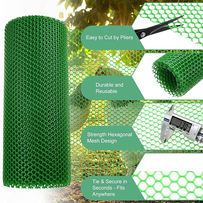 1-Pack Floral Chicken Wire Mesh, 15.7 in x 33 ft Plastic Hexagonal Chicken Wire Fencing with 50 Garden Ties for Crafts/Poultry Netting/Garden/Plant Protection [Green]