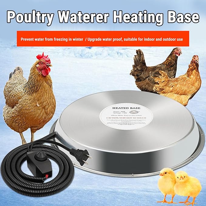 Fafeicy Chicken Waterer Heating Base Thermostat Control Electric Heater for Metal Plastic Poultry Drinker Ducks Geese Turkeys Pigeons Stainless Steel 11.61in 5.25ft Cord (US Plug)