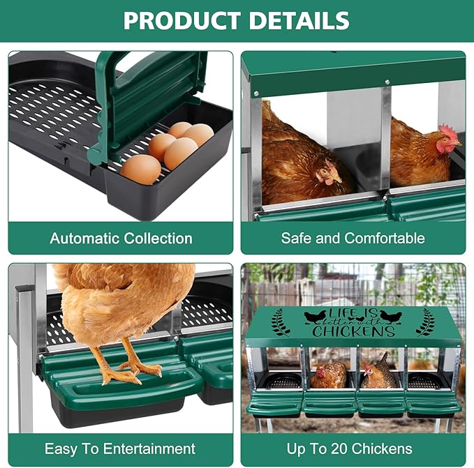 TGEYD Chicken Nesting Box 4 Holes, Nesting Boxes for Polutry, Nesting Boxes for Laying Eggs, with Chicken Perch, for 4 Up to 16 Chickens