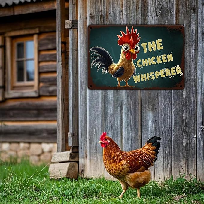Vintage The Chicken Whisperer Metal Sign Fun Chicken Tin Sign Farm Chicken Coop Metal Poster Home Kitchen Farmhourse Coffee Bathroom Art Wall Decor 12x16 Inch
