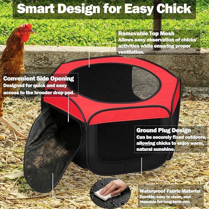 Chicken Brooder Box for Chicks, Pop Up Chick Starter Kit Brooder Pen with Double Door Cover, Collapsible Large Baby Chicken Brooder, Indoor Outdoor Use for Chicks, Ducks & Quail