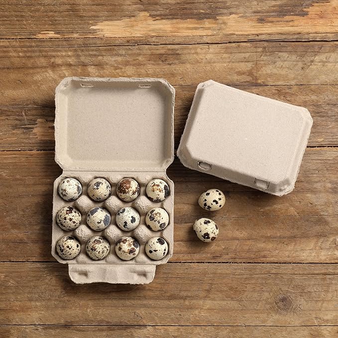 60 Pcs Quail Egg Cartons, Dozen Huevo Box, 3x4 Blank Natural Color Pulp Paper Eggs Container, 12 Count Quail Storage Egg Holder Reusable Strong Tray for Refrigerator