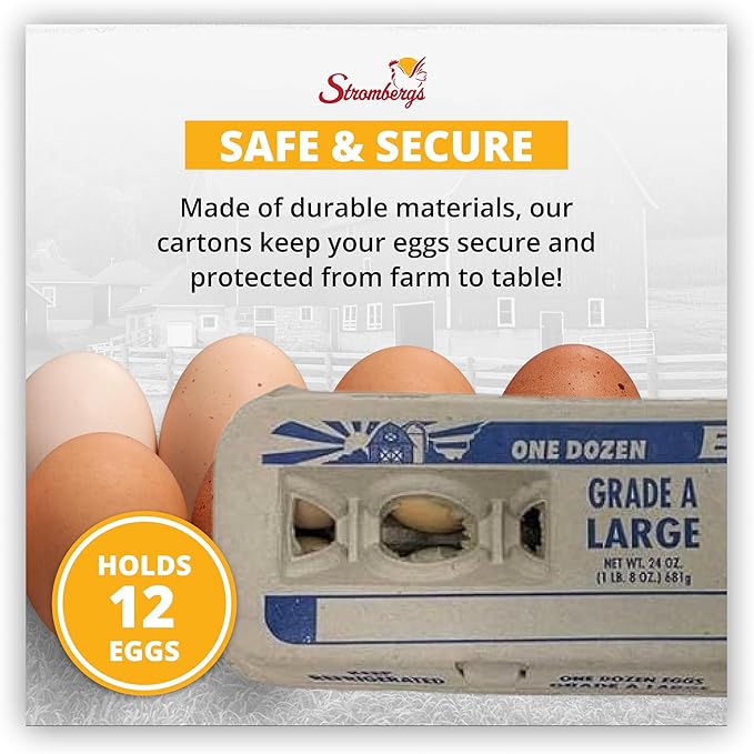 Stromberg's Grade A Large Printed Egg Cartons, Biodegradable and Eco-Friendly, Made From Recycled Materials, With Educational Prints for Safe Handling Instructions and Nutrition Facts, 4,500 Pack