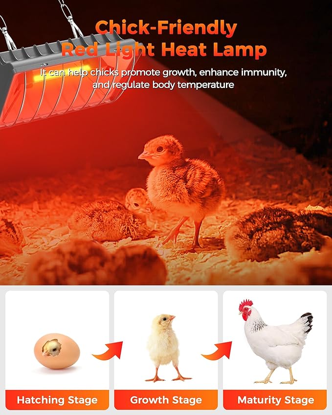 Heat Lamp for Chicken Coop, 250W Waterproof Brooder Heater for Indoor & Outdoor Used, Infrared Heat Lamp with Adjustable Temp & Height, Ideal for Poultry, Livestock & Small Pets