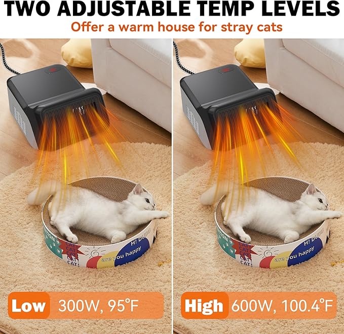 Dog House Heater with Thermostat for Small Chicken Coop, Electric Pet Heater for Outside Dog Cat House, Safe Winter Warmer with PTC Heating, Overheat Protection, Chew-Proof Cord, 95-100.4°F, 300/600W
