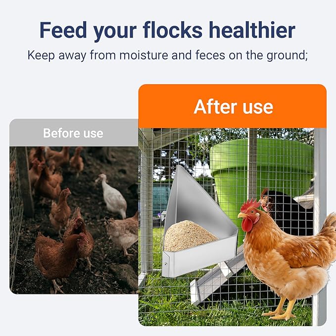 2Pcs Chicken Feeders for Cages,Small Metal Trough Feeder Galvanized Steel Rain Proof Chicken Coop Accessories Supplies Hanging Corner Poultry Feeder Food Dispenser for Chicken Ducks Pet Small Animals