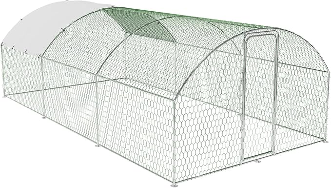 Large Metal Chicken Coop, Walk-in Poultry Cage, Chicken Run Pen House with Waterproof & Anti-Ultraviolet Cover Chicken Coop Run with Lockable Doors for Outdoor and Backyard 9.8 x 19.7X 6.6ft