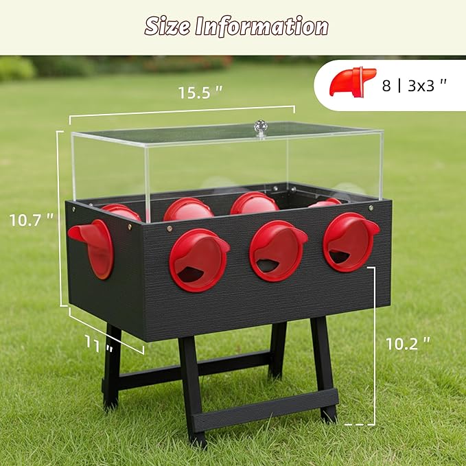 KOL No-Waste Chicken Feeder, 22LB Poultry Feeder with 6 Anti-Spill Ports, Clear-View HIPS & Acrylic Design, Foldable Stand for Hens and Chicks – Automatic Gravity-Flow Feeder