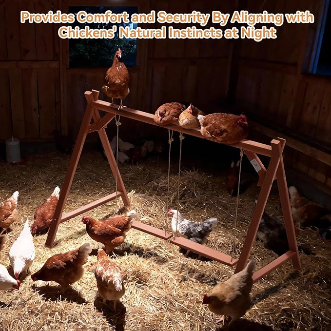 PETSFIT Wooden Solid Chicken Perch & Roosting Bars with 2 Swings, 50"x30"x34" Coop Toy for 6–8 Hens, Multi-Level Stand Encourages Exercise & Natural Behavior, Easy to Assemble & Clean,Outdoor Use