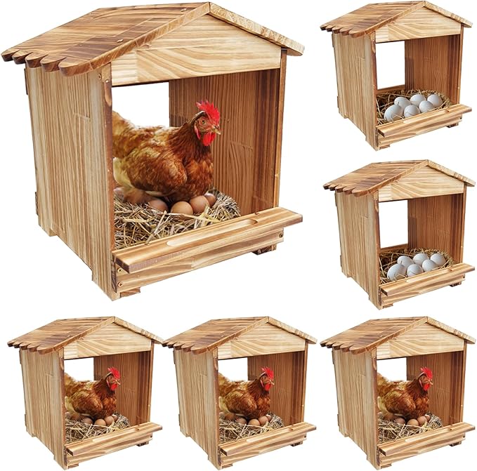 Nesting Boxes for Chickens, Nesting Boxe, Chickens Nesting Box, 6 Compartments - Wall Mount Wooden Egg Laying Nest Box for Chicken Coop,Large Size 11.42' L× 11.8' W × 14.96' H