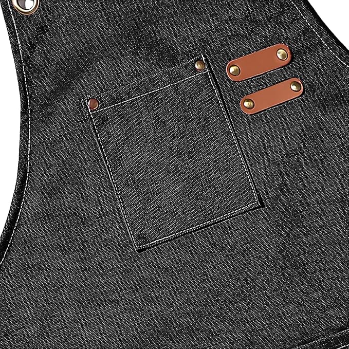 AFUN Chef Aprons for Men Women with Oversized Pockets, 16-Ounce Cotton Canvas Cross Back Heavy Duty Work Apron (Black)