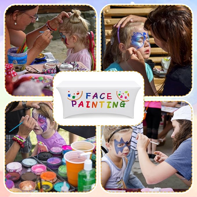 Oudain 6 ft Face Painting Station Tablecloth Stretch Spandex Table Cloth Cover Face Painting Rectangle Table Decor for Party Carnivals Sports Events Outdoor Makeup Business Advertising Supplies