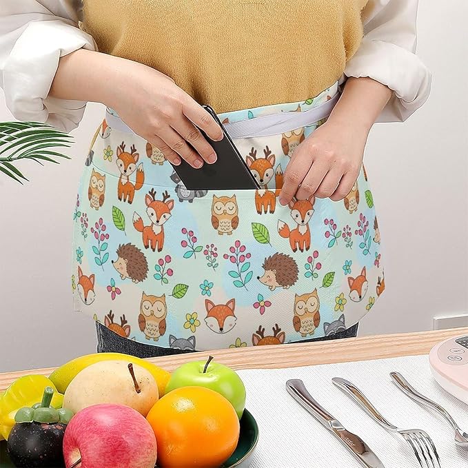 Half Apron with 3 Pockets Chef Cooking Kitchen Restaurant Aprons for Women Men
