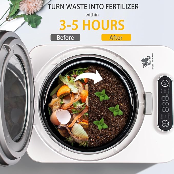 Composter Upgraded Electric Kitchen composting Machine converts Food Waste into Compost Without damaging Roots and Stems -3.8L Odor Absorbing countertop with Visible Glass Cover and Low Noise