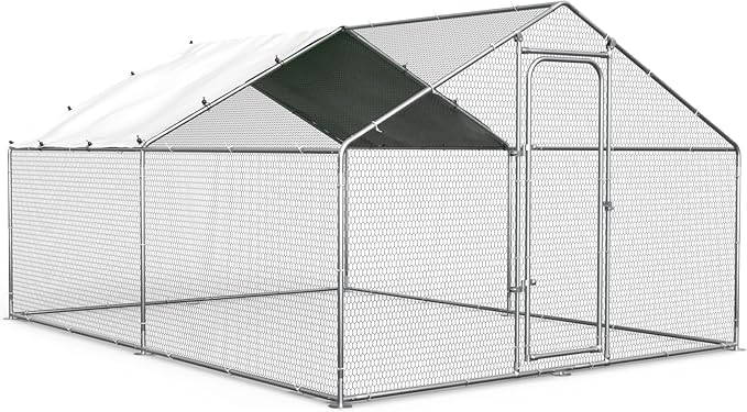 ORANLAND Large Metal Chicken Coop, Spire Chicken Runs for Yard with Cover, Walk in Chicken Coop with Security Lock and Waterproof Cover for Outdoor Farm Use