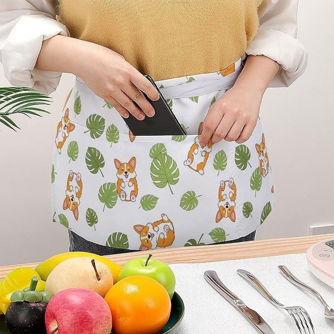 Server Apron with 3 Pockets Waist Waiter Waitress Half Apron Short Aprons