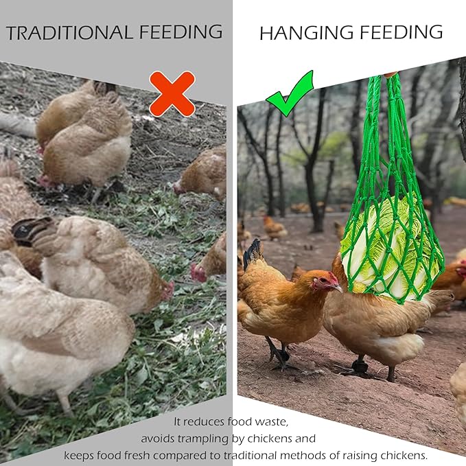 Chicken Vegetable Fruit Hanging Feeder, 5Pcs Reusable Chicken Vegetable String Bag, Chicken Coop Toys, Poultry Feeding Tool for Hens,Duck,Goose