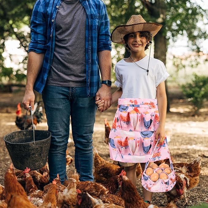 Kids Egg Collecting Apron with Pockets, Chicken Egg Gathering Apron for Kids, Farm Egg Apron for Chicken Coop
