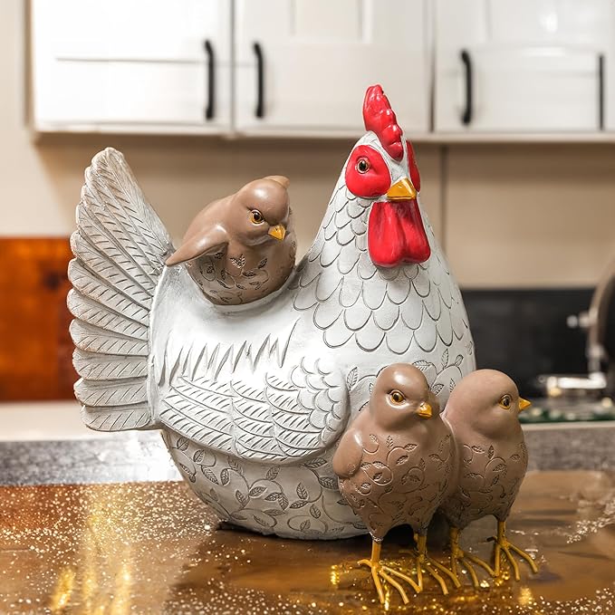 Teaeeno Chicken Statues Garden Decor,Funny Garden Chicken Outdoor Statue Decorative,Chicken Farm Animals Decor,Funny Yard Patio Art Decoration Ornament,Animal Statue Table Ornament,Rooster Statue