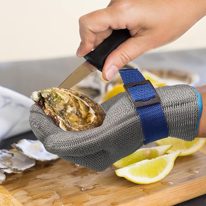 Schwer SlicePro ANSI A9 Cut Resistant Glove PR1707, Food Grade Stainless Steel Wire Metal Gloves, Cutting Gloves for Kitchen, Meat Cutting, Oyster Shucking, Fish Fillet（L, 2 PCS）