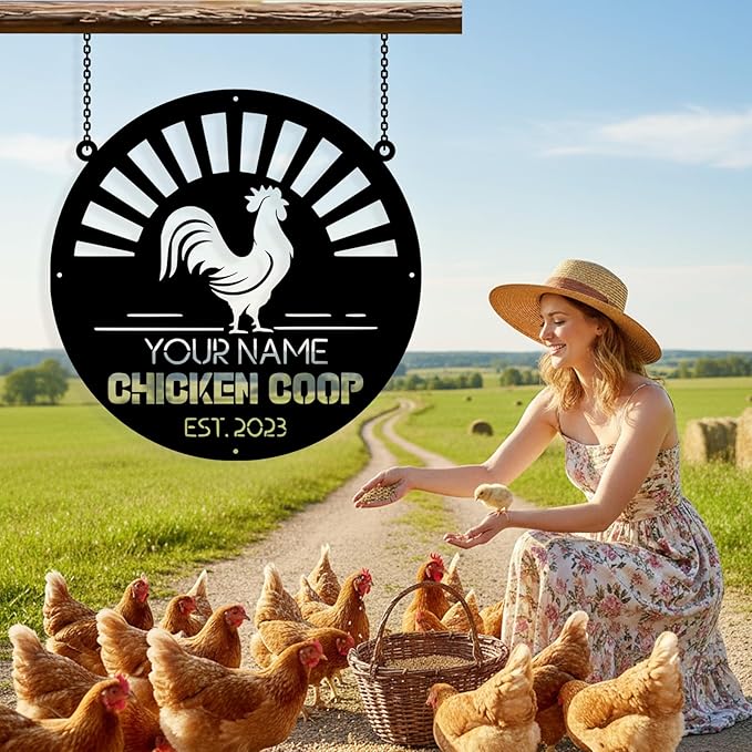 Custom Chicken Coop Metal Sign, Personalized Chicken Coop Sign for Outside, Custom Metal Hen House Farm Signs, Chickens Hen House Farmhouse Wall Art Decor