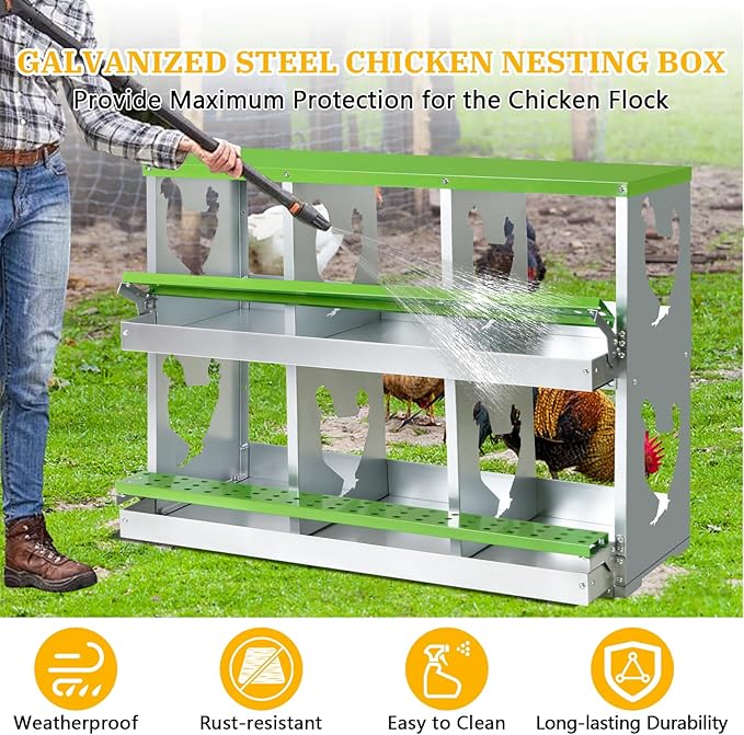 Chicken Nesting Box for Laying Eggs,Wall-Mountable Chicken Coop Nesting Boxes,6 Hole Roll Away Nesting Boxes,with Large Vented Holes,for Chickens,Ducks,Large Egg Laying Boxes (Green 6 Hole)