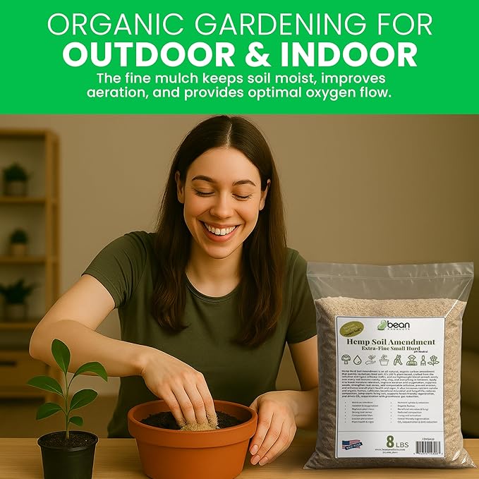 Hemp Soil Amendment - 25 lbs USA Grown All-Natural Fine Hemp HURD Power for Vibrant Gardens, Vegetables, Trees, Moisture Retention, Seed Starting, pH Neutral - Bean Products