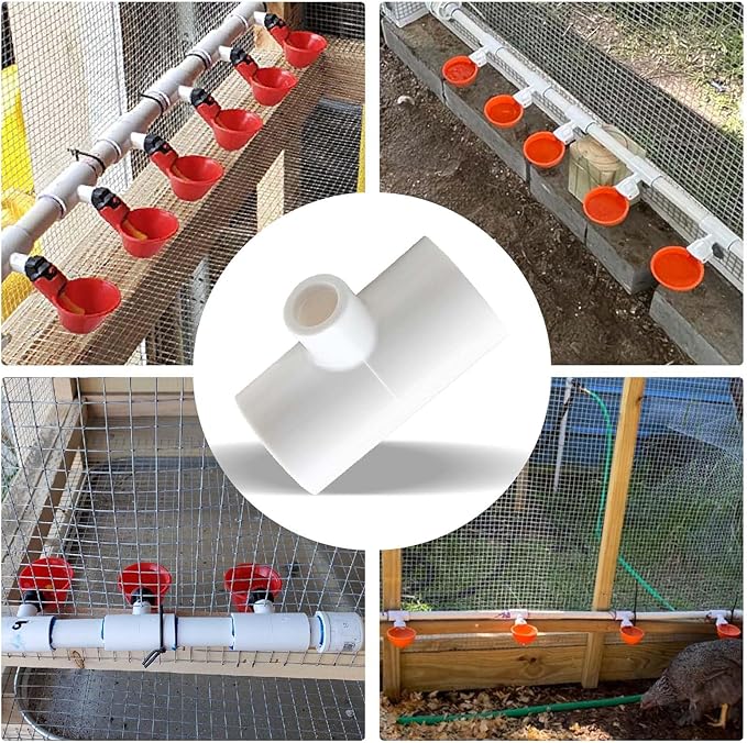 20 Pack Chicken Waterer Tee Fittings, for Threaded Chicken Water Cups, Chicken Waterer Nipples and Poultry Water Feeder, ABS Material, White & Thickened