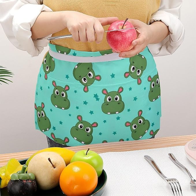Unisex Apron for Cooking Server Waitress Half Waist Apron with 3 Pockets