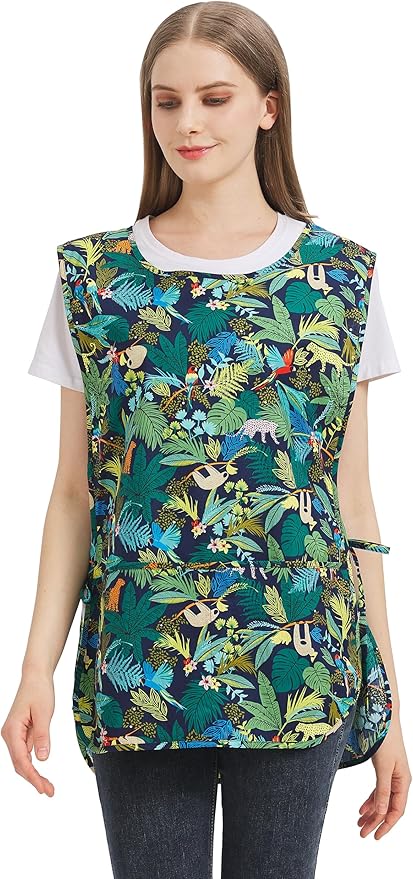 Nanxson Women Cobbler Apron with 2 Patch Pockets Cotton printed Smock with Side Ties for Work Chef kitchen CF3187