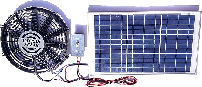 Amtrak Solar Powerful 50-Watt Solar Attic Fan Quietly Cools, Ventilates Exhaust Your House, Garage, Greenhouse, Chicken Coop or RV and Protects Against Moisture Build-up (on/off switch included)
