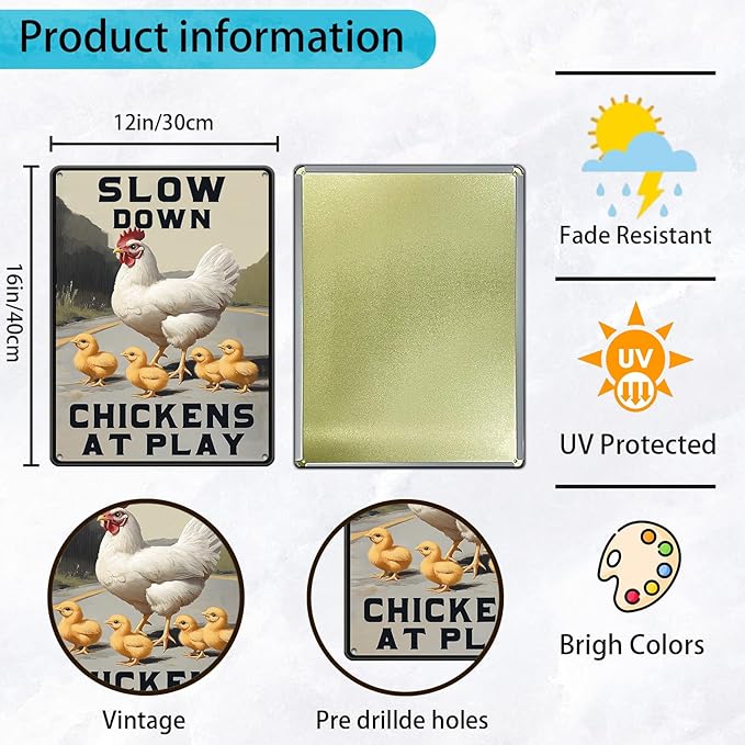 Funny Chicken Signs Slow Down Chickens At Play,chicken Crossing Aluminium Sign Metal Chicken Signs Decor Home Ktichen Farm Are Wall 12x16 Inch Chicken Signs For Coop Metal Tin Signs Poster