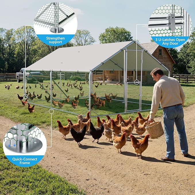 Metal Chicken Coop, Chicken Runs for Yard with Cover, Walk-in Chicken Run, Outdoor Chicken Pen, Heavy-Duty Galvanized Frame with Roosting Ladder,10x13x6.5FT