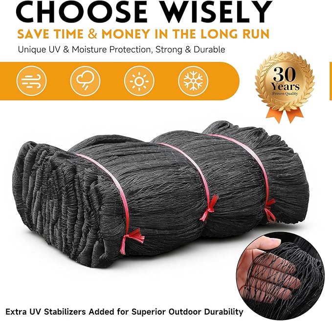 Heavy Duty Aviary Netting 25x50 ft, 1" Mesh Reinforced HDPE Poultry Netting, Anti-Tangle Bird Netting for Chicken Coop, Hawk Deterrent for Chickens, Garden & Crop Protection