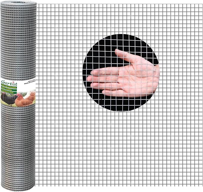 1/2inch 16"x50' Chicken Wire Fencing Roll, Galvanized Hardware Cloth, 19Ga Hot-Dip Welded Preventing Snakes, Raccoons and Foxes