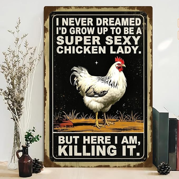 Chicken Retro Tin Sign Vintage Metal Poster Wall Art Chicken Decoration for Coops Farms Yard Home Bar Cafe Garage or Office Chicken Gift Idea