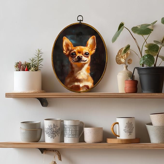 zewepri Chihuahua Canvas Wall Art Painting, Dog Artwork on High-Density Canvas with Pre-Installed Hook, 8.6 x 11.4 Inch Wall Decor for Bedroom, Living Room, Study, Dog Lover Gift