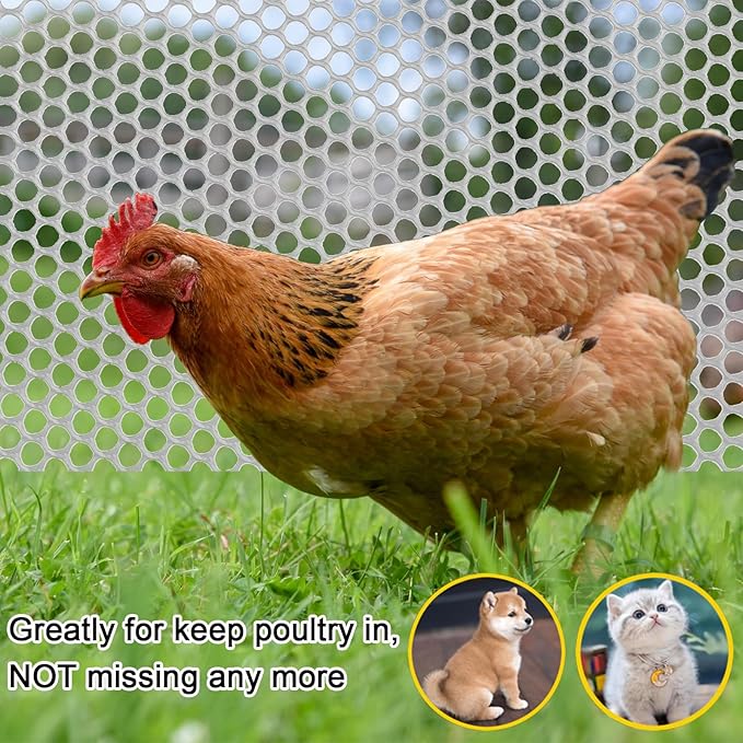 Chicken Wire Fence Mesh Plastic with Zip Ties, 1.3×10FT Chicken Wire Mesh for Gardening, Poultry Fencing, Crafts, Moss Poles, DIY, Floral Netting - White