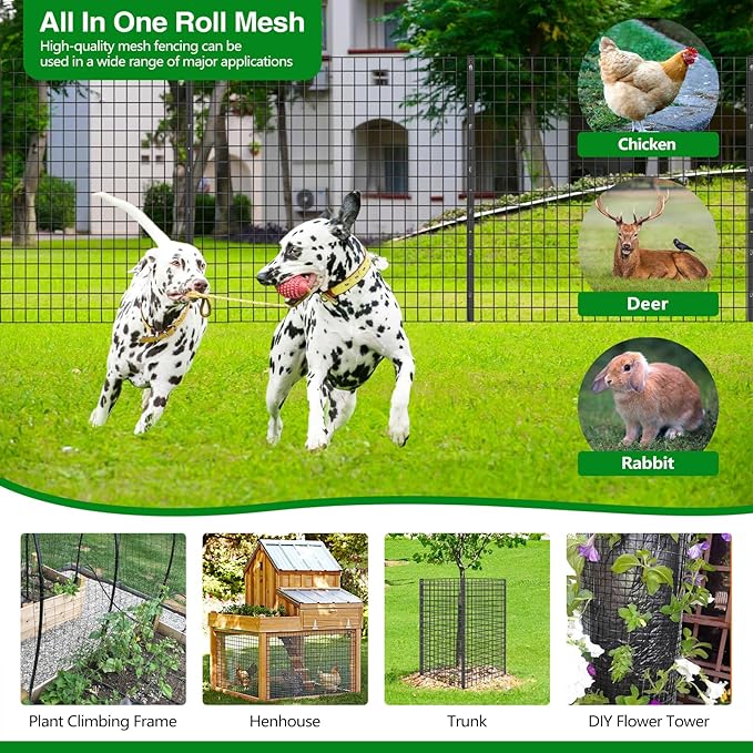 Wire Fence, 100 ft(L) X 36 in(H) PVC Coated Welded Wire Fencing 2" X 2" 16GA Garden Border Vinyl Metal Chicken Wire Fencing Mesh Roll for Yard Vegetable Plant Protection Poultry Netting Black