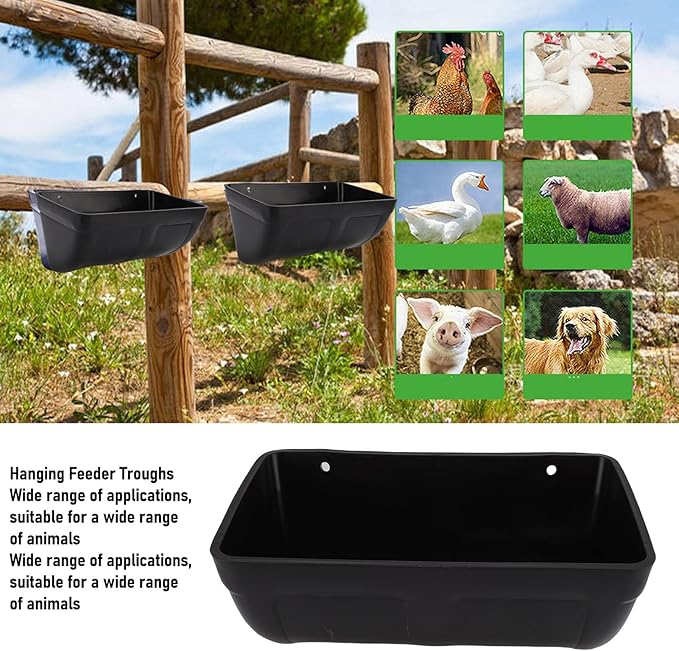 3 Pack Hanging Chicken Feeder Trough, Large Capacity Space Saving Plastic Chicken Feeder Trough, Minimized Feed Waste for Farm Coop and Outdoor Use (Black)