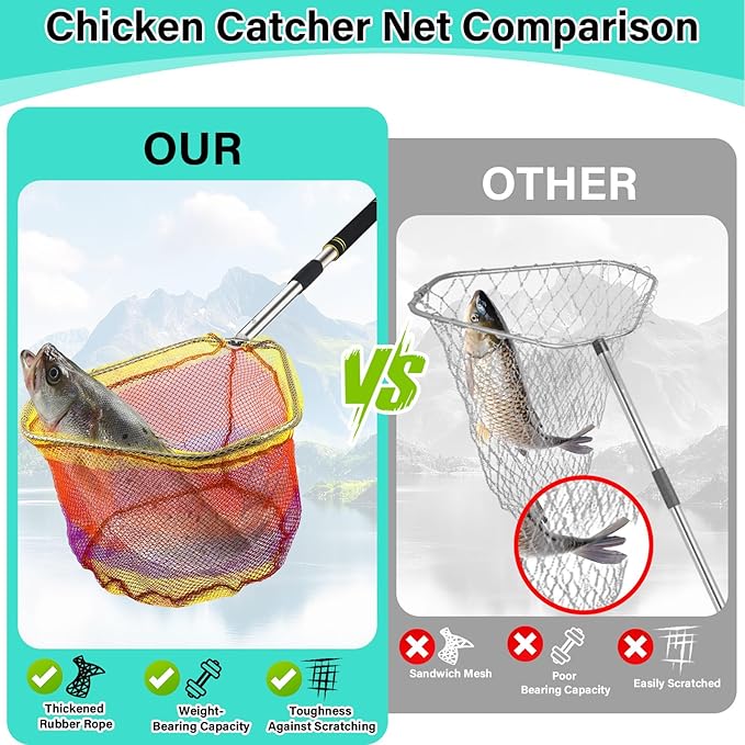 Chicken Catcher Net,37 to 93in Chicken Catcher Leg Hook Extra Long Handle Animal Catcher Pole Heavy Duty with Frosted Tube Extension Pole Poultry Hook Fowl Catcher (Silver 75in)