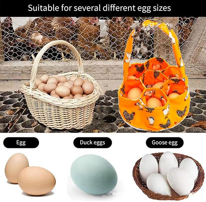 2 Packs Large Egg Collecting & Gathering Basket/Bag (with 7 Pouches) - Fresh, Durable Canvas Apron Egg Holder, Collector & Container for Duck, Chicken, Goose Collection (C)