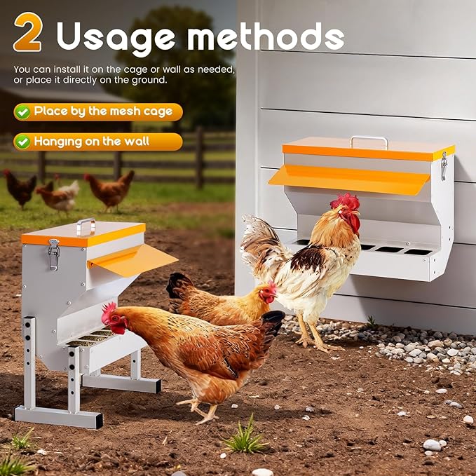 16L Metal Chicken Feeder, Adjustable Poultry Feeder with 5 Ports, Large Capacity Chicken Feeder No Waste for Chickens Ducks Turkeys
