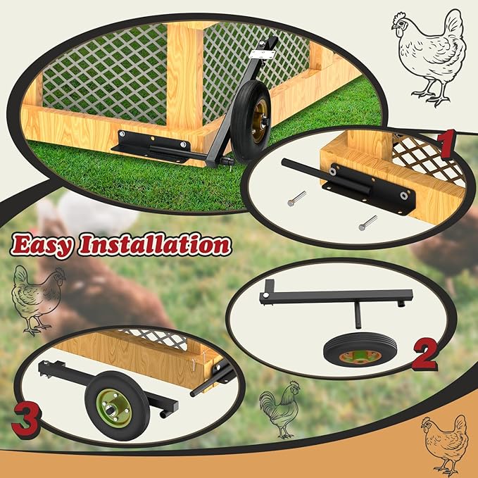 TOPOWN Chicken Tractor Wheels Lift Kit Set of 2, Heavy Duty Chicken Coop Wheel Lift Kit, Chicken Run Wheel System Weatherproof, Enhancement of Safety and Durability