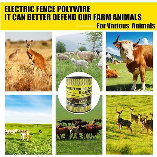 Upgrade Electric Fence Polywire 1650FT,500 Meters, 6 Stainless Steel Strands for Reliable Conductivity, Portable Electric Fencing, UV Resistant, Rust Resistant, Highly Conductive, Easy to Install