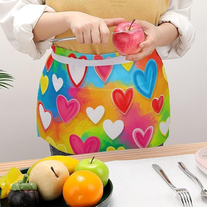Unisex Chef Waiter Apron Waist Half Short Serving Aprons with 3 Pockets